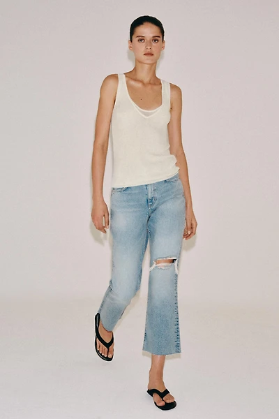 ZW COLLECTION RELAXED BOOTCUT MID-RISE CROPPED JEANS