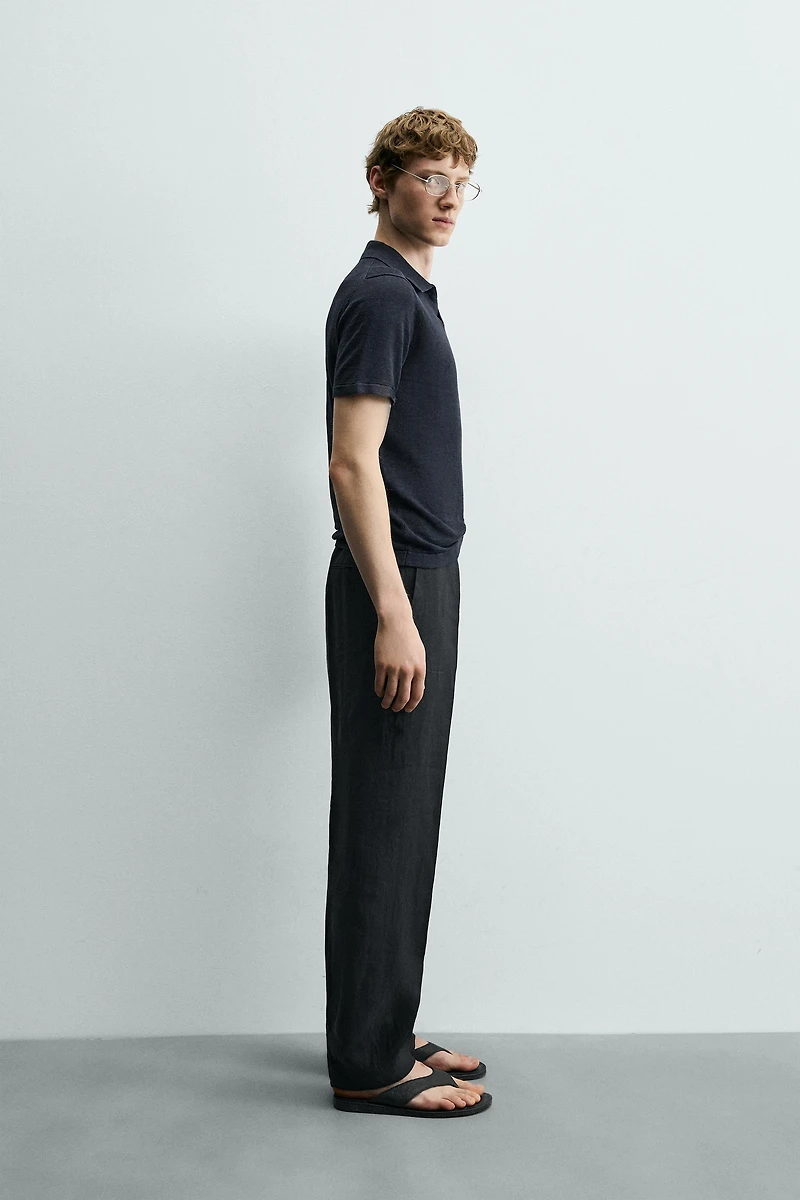 REGULAR FIT 100% LINEN KNIT POLO SHIRT