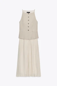 PLEATED SKIRT MIDI WAISTCOAT DRESS