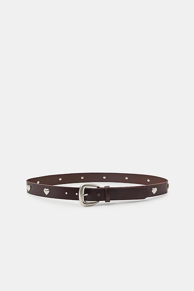 100% LEATHER HEART STUDDED BELT