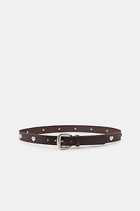 100% LEATHER HEART STUDDED BELT