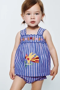 STRIPED AND EMBROIDERED BLOUSE BOTTOMS SET SISSEL EDELBO X ZARA KIDS