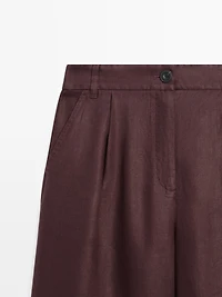 100% linen wide-leg elasticated trousers
