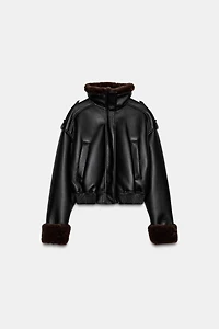 DOUBLE FACED FAUX LEATHER BOMBER JACKET