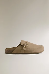 LEATHER MULE CLOG SLIPPERS WITH BUCKLE