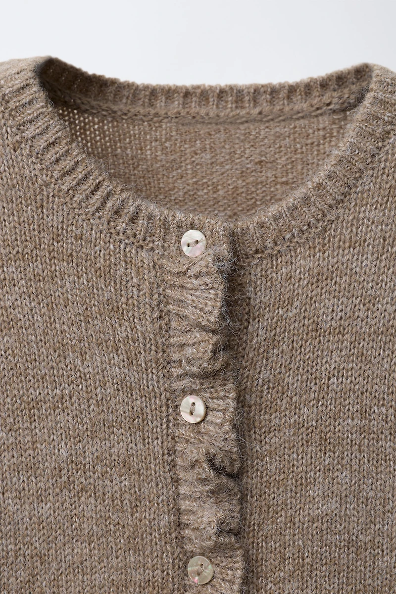 RUFFLED WOOL KNIT CARDIGAN