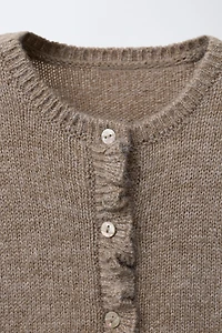 RUFFLED WOOL KNIT CARDIGAN