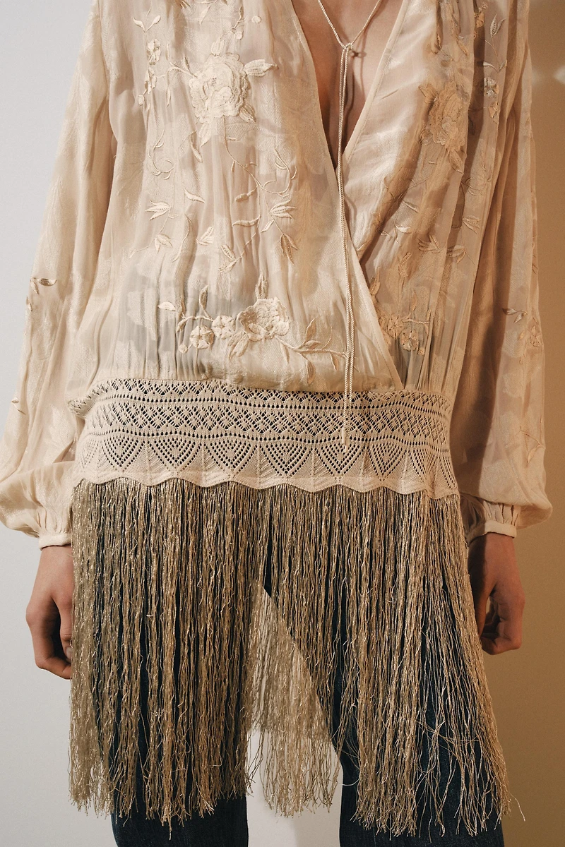 ZW COLLECTION EMBROIDERED FRINGE BLOUSE