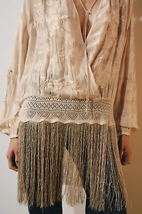 ZW COLLECTION EMBROIDERED FRINGE BLOUSE