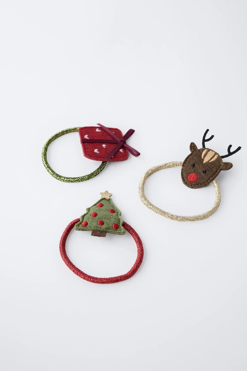 THREE-PACK OF REINDEER, TREE, AND GIFT HAIR TIES