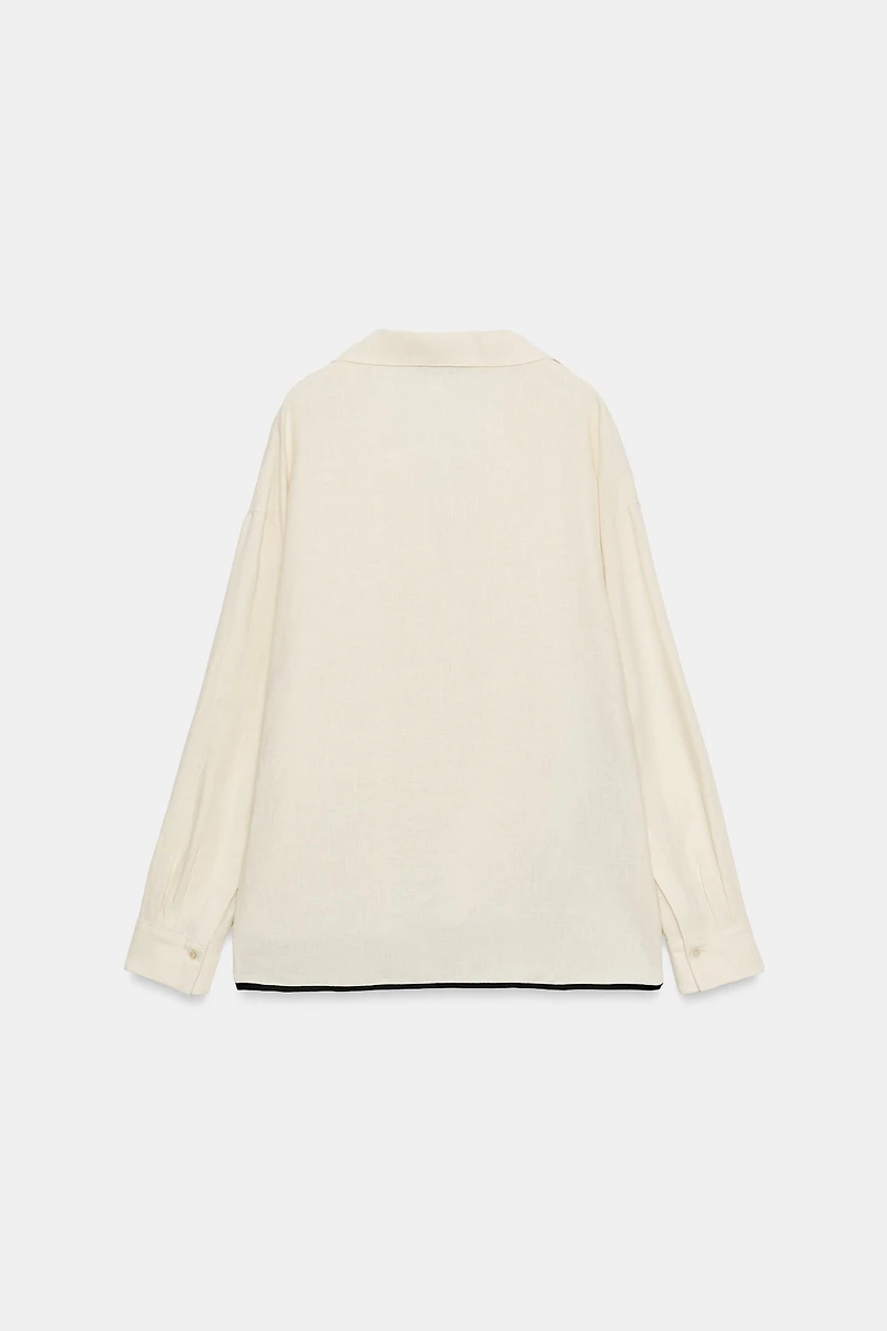 100% LINEN PIPED TRIM SHIRT ZW COLLECTION