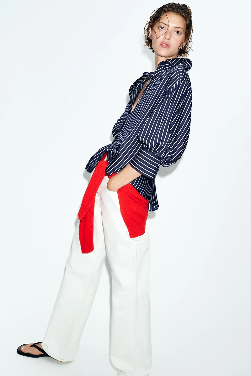 CHEMISE À RAYURES ET MANCHES BOUFFANTES