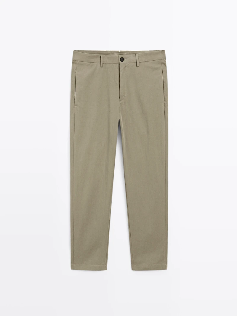 Cotton blend cigarette fit trousers