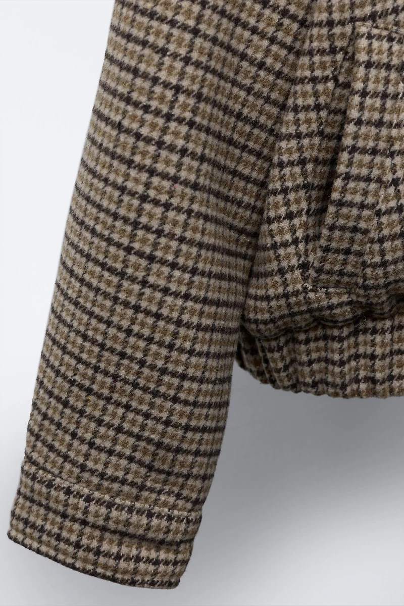 PLAID FAUX FUR COLLAR BOMBER JACKET