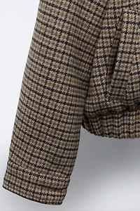 PLAID FAUX FUR COLLAR BOMBER JACKET