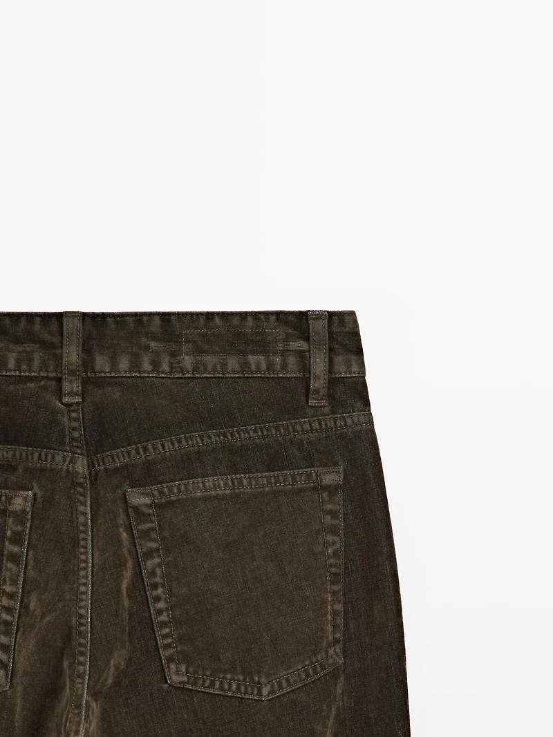 Low-rise straight-leg flocked jeans