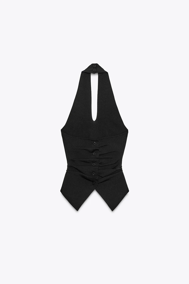 RUCHED KNIT HALTER TOP