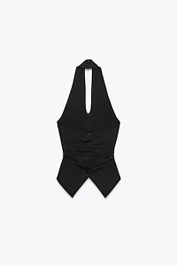 RUCHED KNIT HALTER TOP