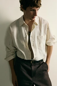 EMBROIDERED COTTON-LINEN RELAXED FIT SHIRT