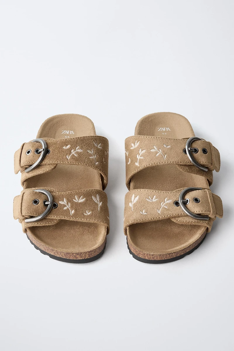 EMBROIDERED DOUBLE STRAP SANDALS