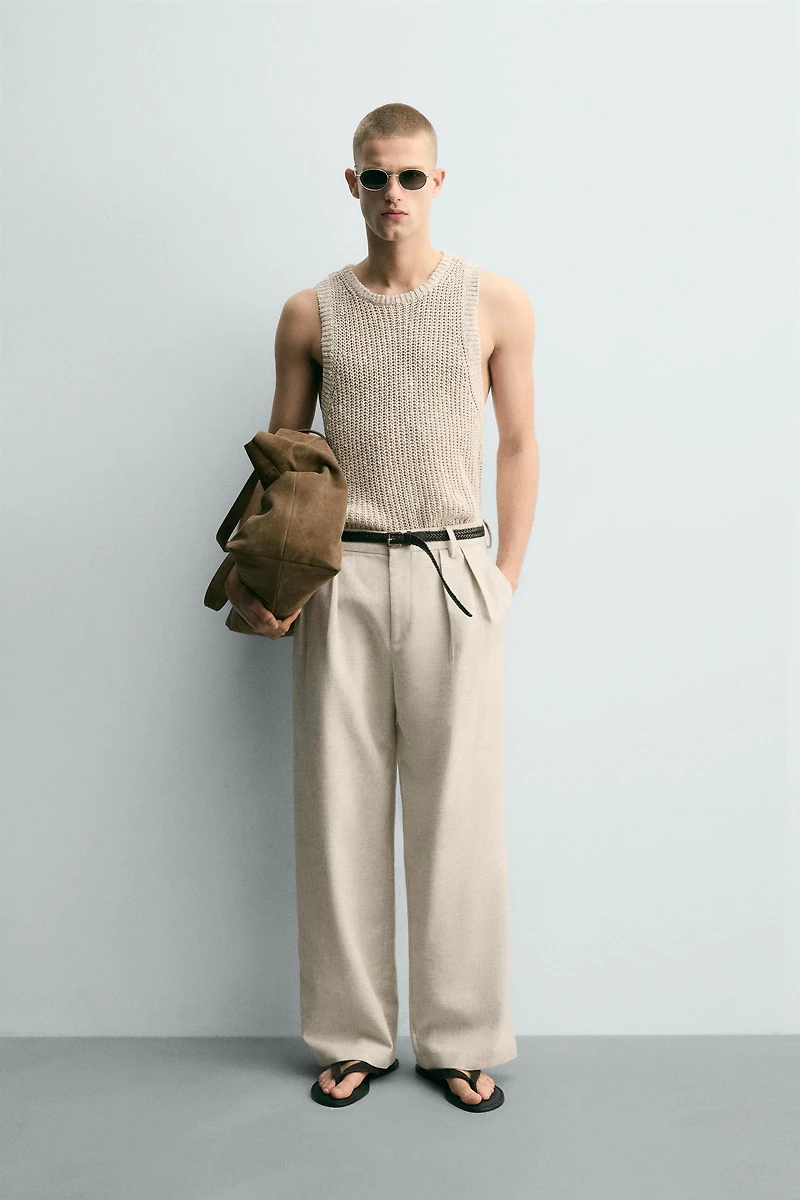 KNIT COTTON LINEN BLEND TANK TOP