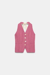 GILET HALTER À RAYURES ET LAÇAGES