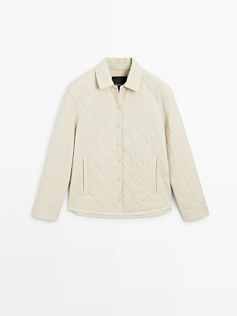 Short quilted jacket with shirt collar