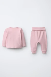 EMBROIDERED BUNNY STRIPED SARAOUL SHIRT AND PANTS SET