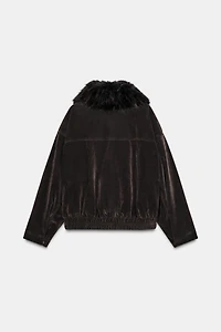 OVERSIZED BOMBER JACKET WITH FAUX FUR LAPEL