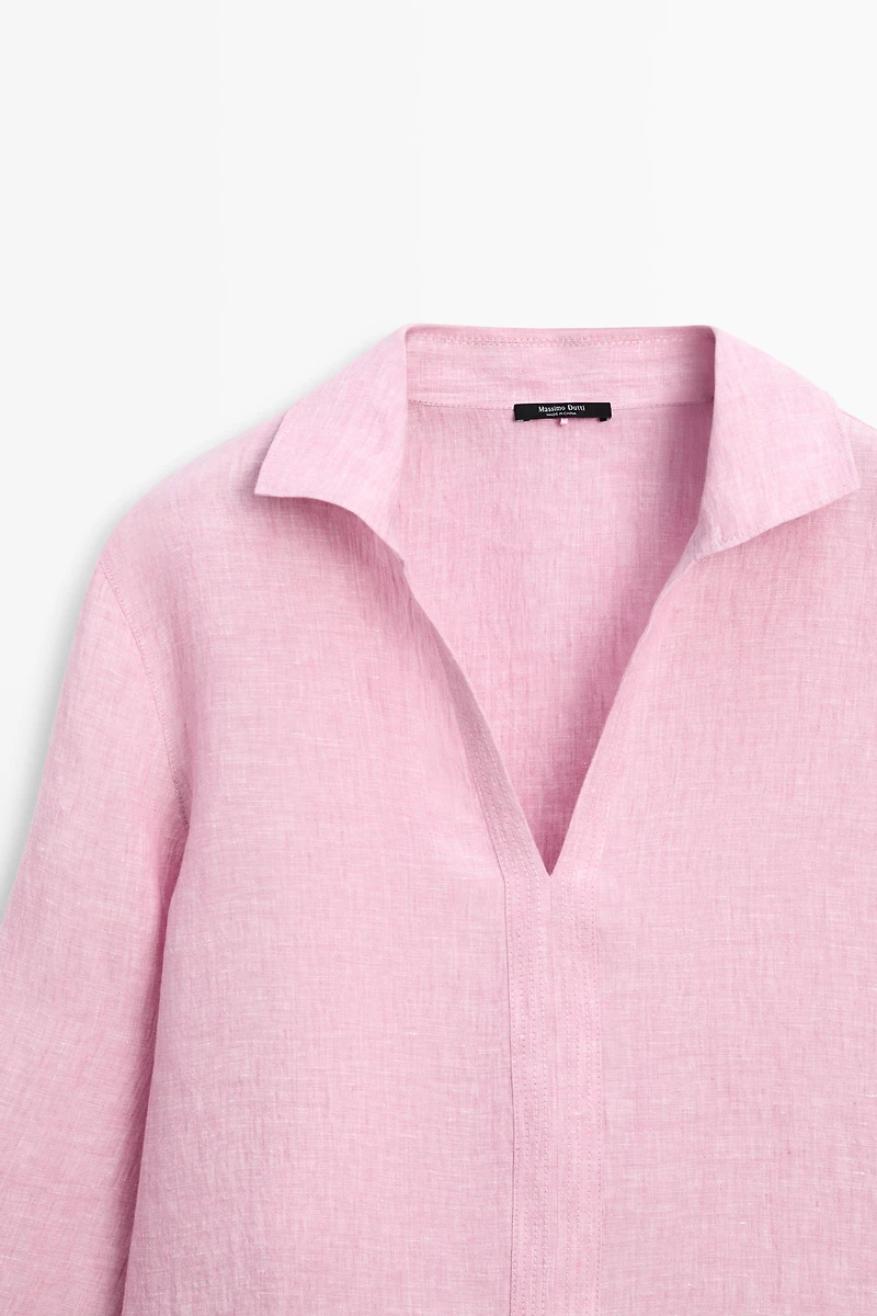 100% linen notch lapel collar blouse