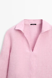 100% linen notch lapel collar blouse