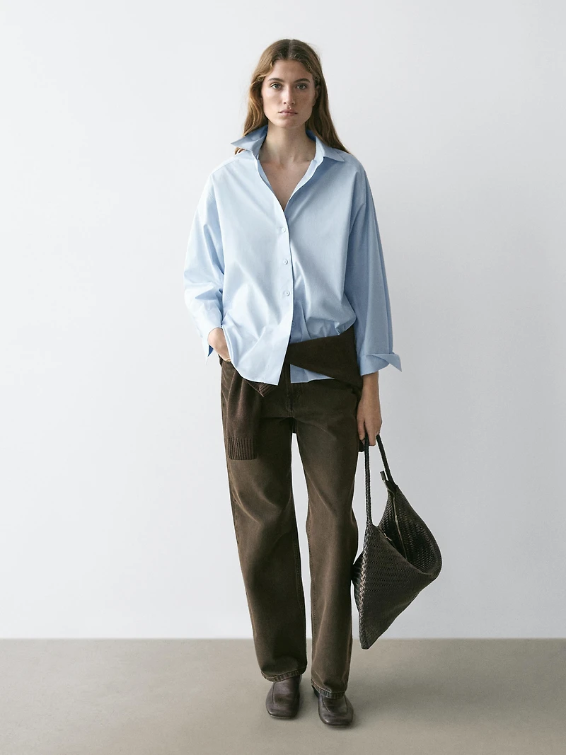 Raglan sleeve poplin shirt