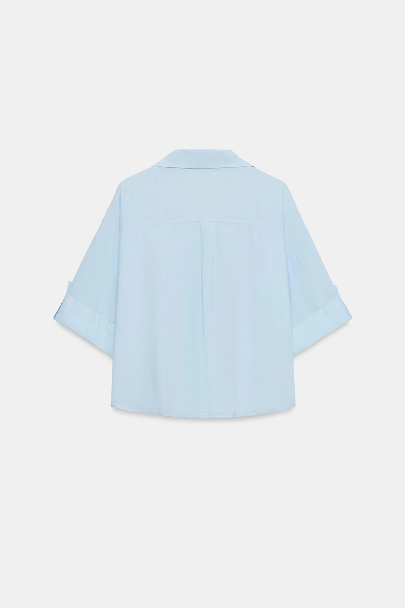 CROPPED LINEN BLEND SHIRT