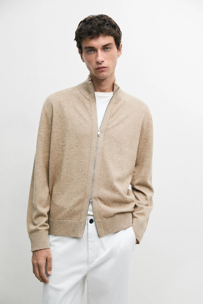 Wool blend cardigan with zip detail