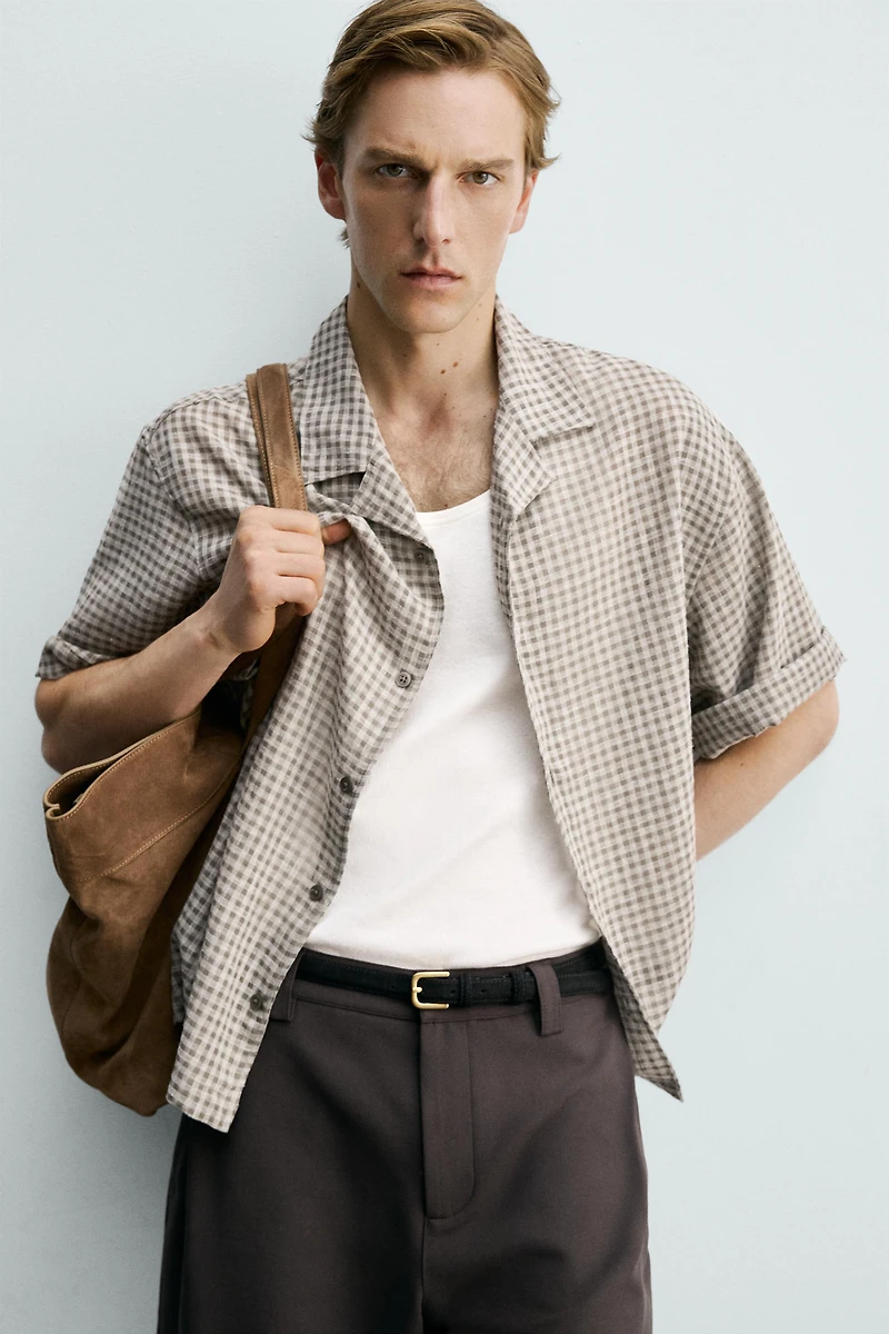 RELAXED FIT PLAID JACQUARD SHIRT