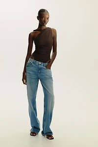 DRAPED ASYMMETRIC TULLE BODYSUIT