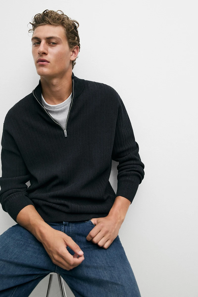 Pull en maille à col camionneur zipp