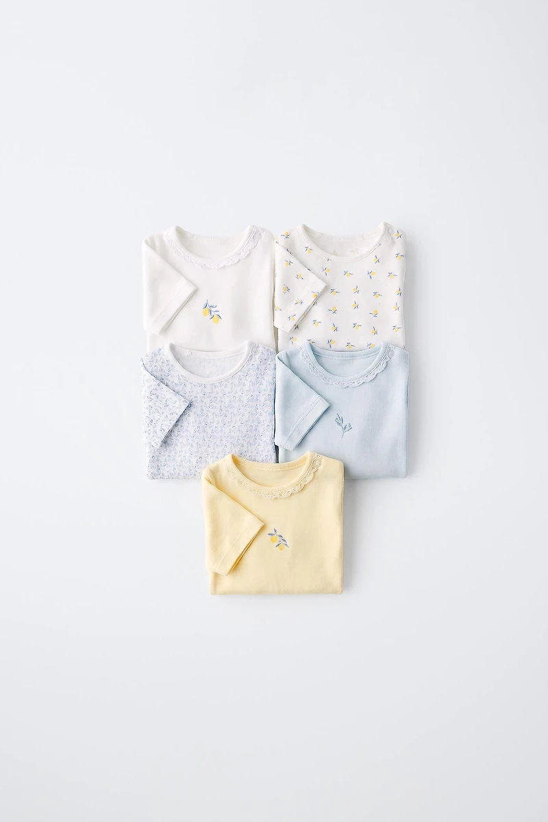LOT DE CINQ BODYS MANCHES COURTES CITRONS