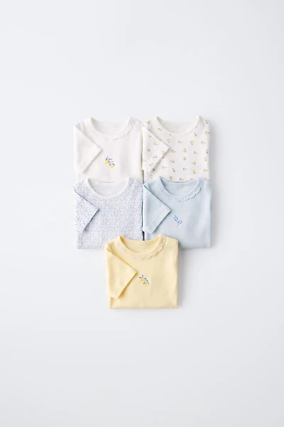 LOT DE CINQ BODYS MANCHES COURTES CITRONS
