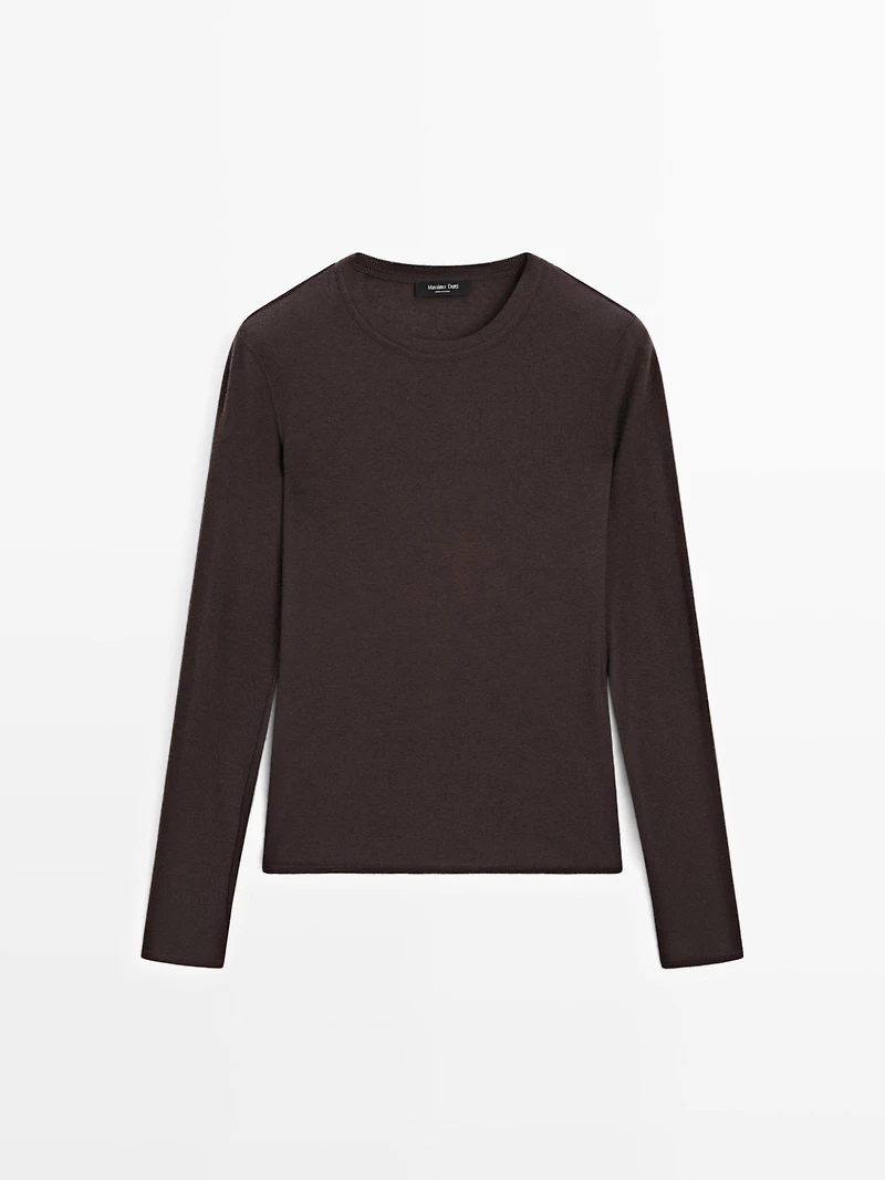 Long sleeve cotton blend T-shirt