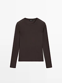Long sleeve cotton blend T-shirt