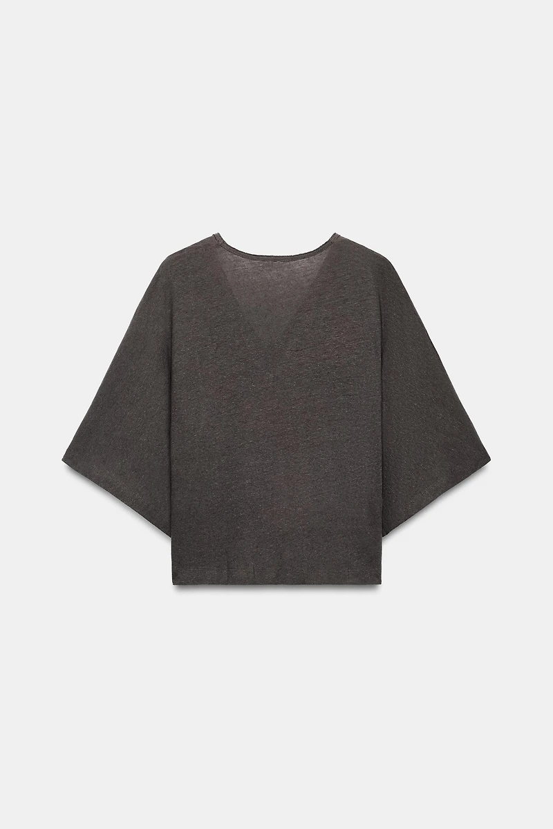 LINEN BLEND V-NECK T-SHIRT