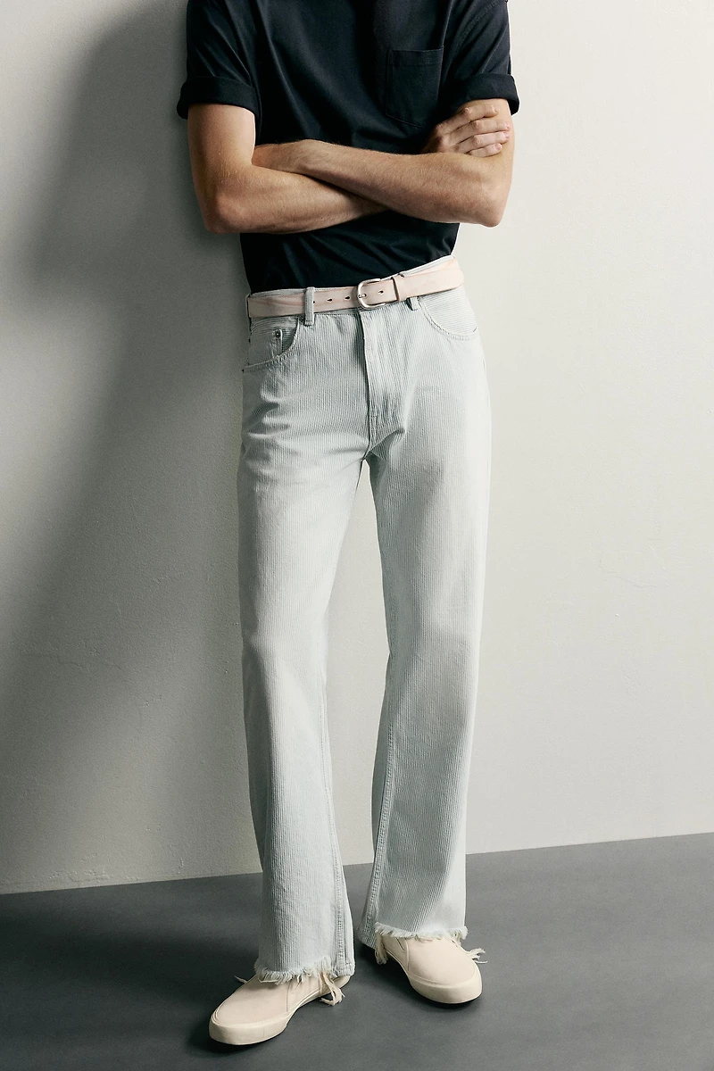 WASHED STRIPED FLARE TROUSERS