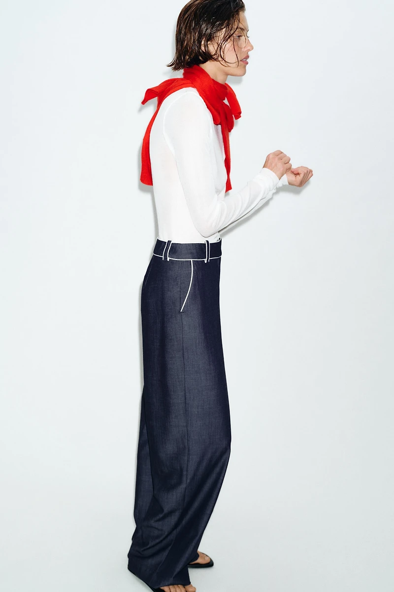 CONTRASTING PIPING WIDE LEG PANTS
