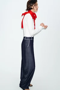 CONTRASTING PIPING WIDE LEG PANTS