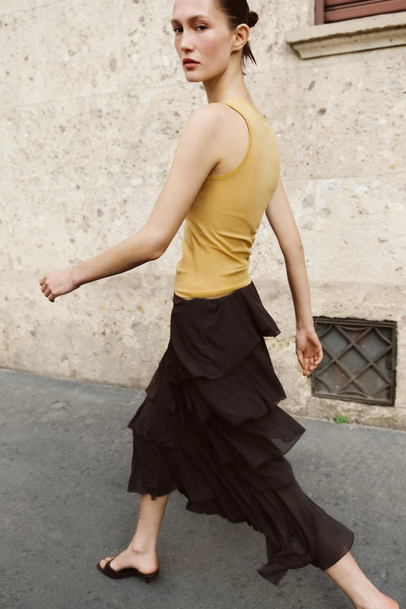 RUFFLED MIDI SKIRT