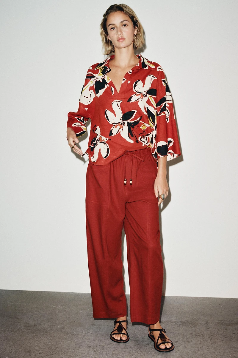 LINEN BEADED DRAWSTRING PANTS