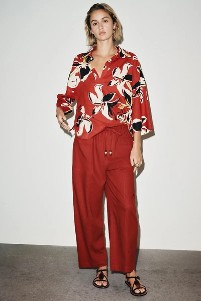 LINEN BEADED DRAWSTRING PANTS