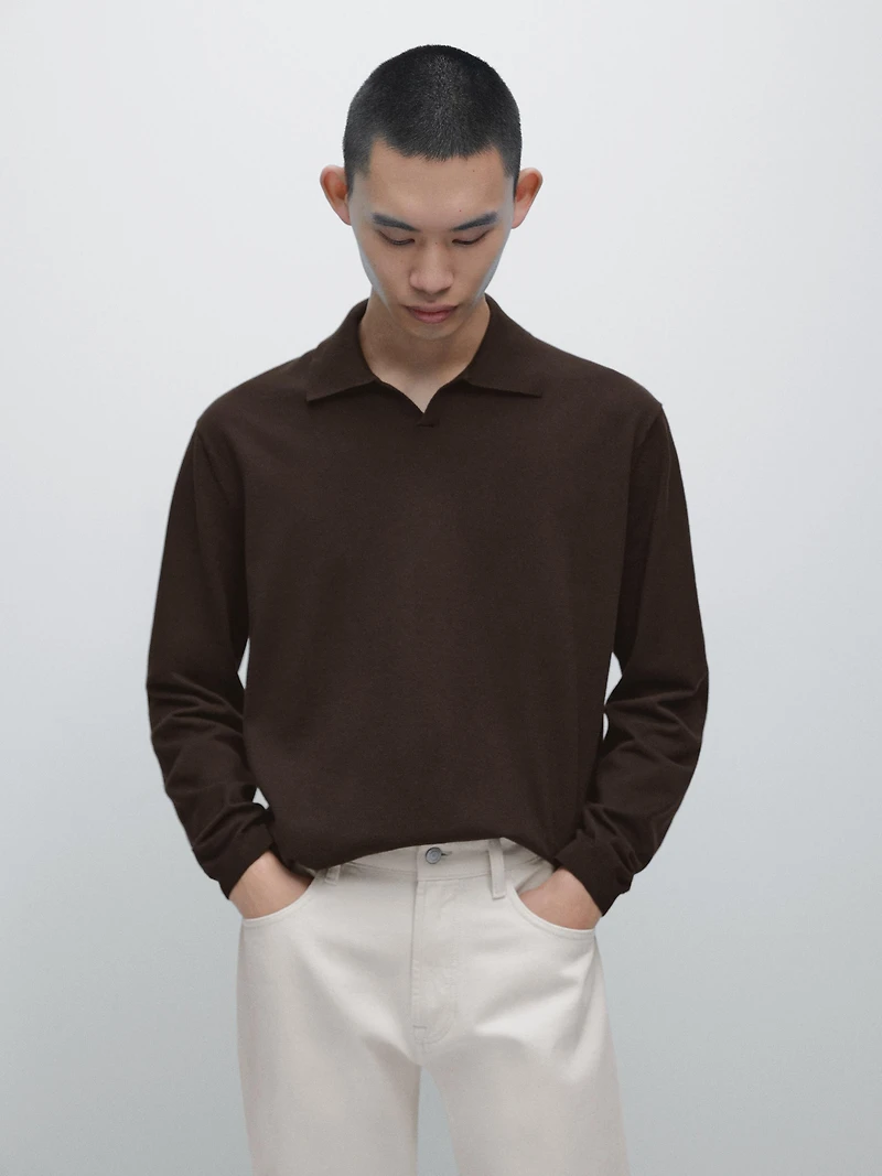 Cotton knit polo sweater