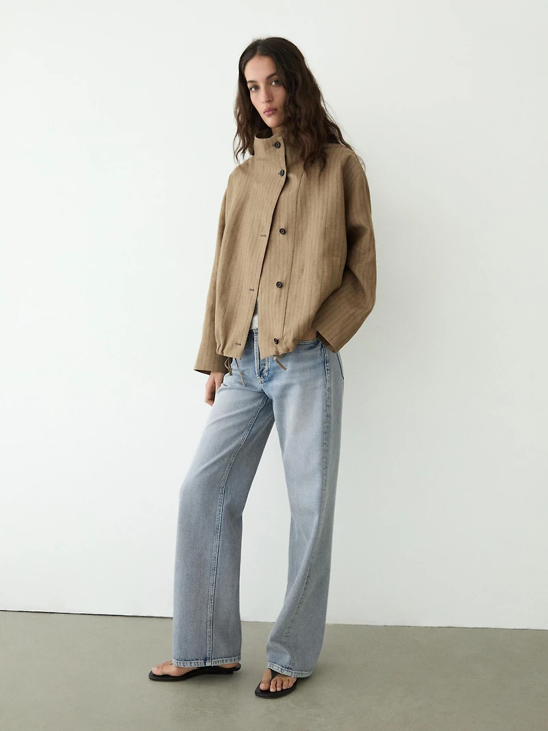 Veste bomber rayée mélange de lin